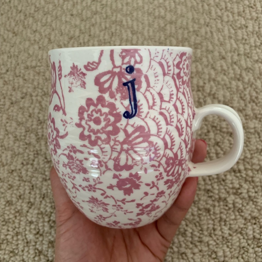Pink Anthropologie Floral Monogram Mug Letter J